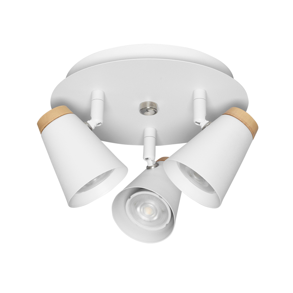 PLAFON 3 LUCES BLANCO C/MADERA CONICO